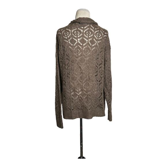 Cotton Emporium brown long sleeves open knit cardigan size Large - Picture 2 of 9